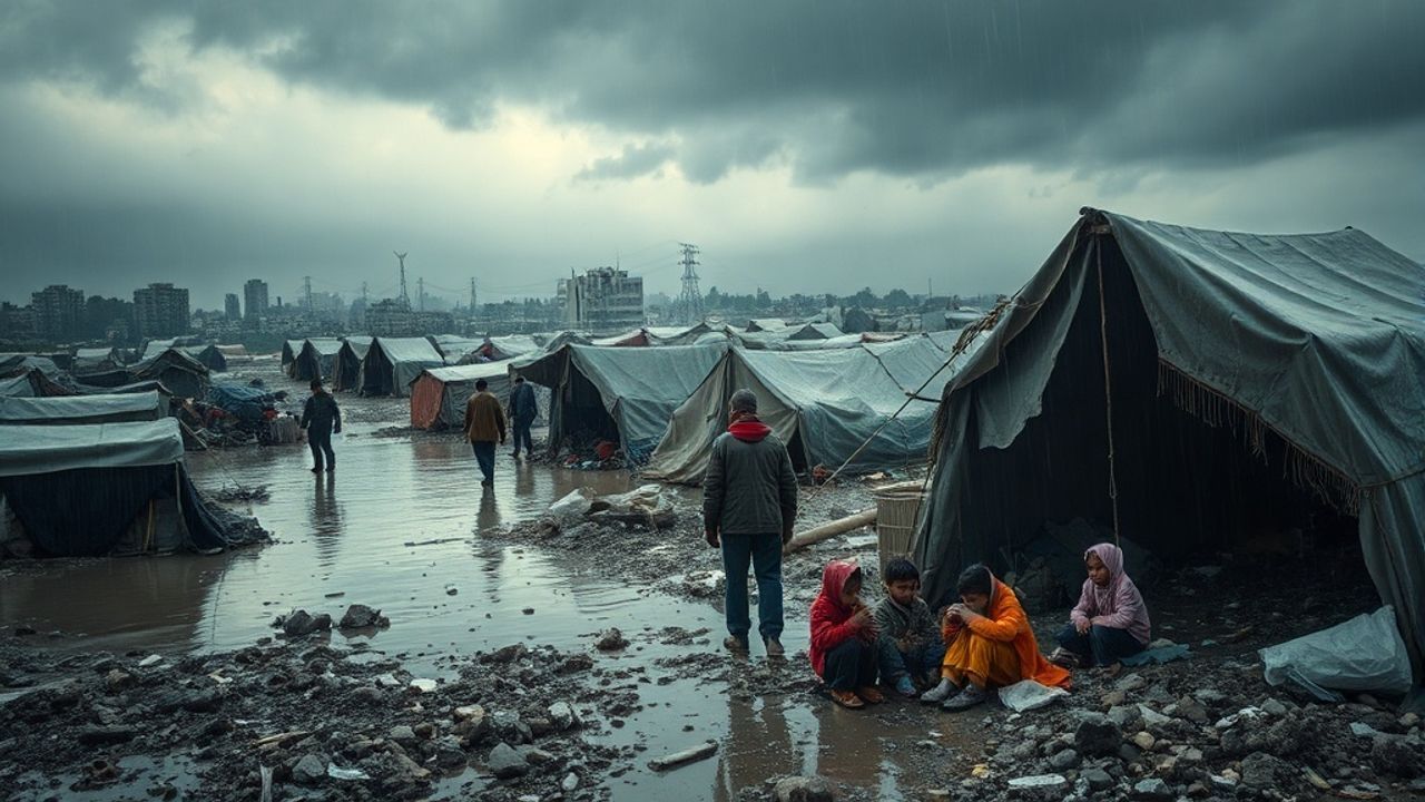Gazze'de Şiddetli Hava Koşulları Yerinden Edilenleri Zorluyor