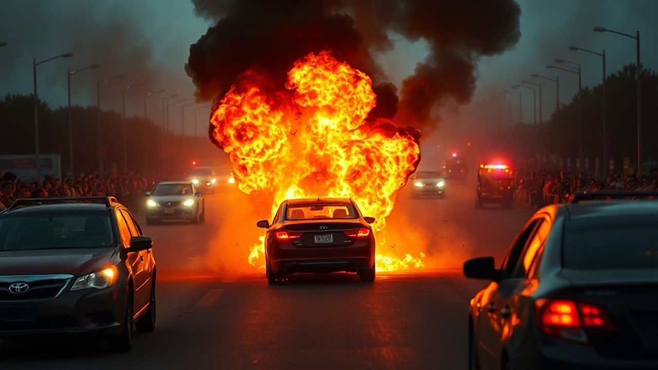 Şişli'de Oto yangını: Bariyerlere çarpan araç alev aldı