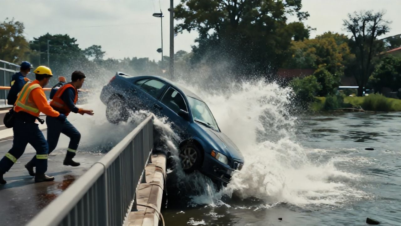 Amasya'da Otomobilin Nehre Düştüğü Kaza Anları Güvenlik Kamerasında