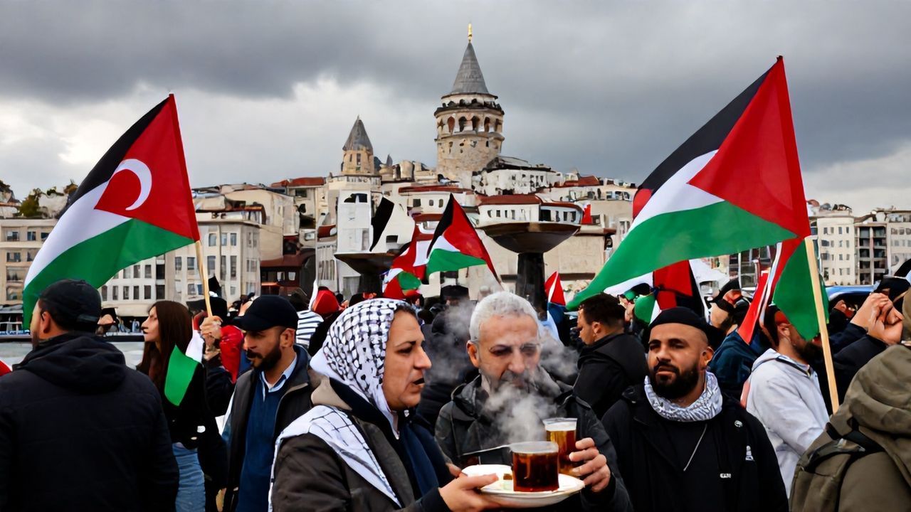 İstanbul'da Filistin'e Destek Yürüyüşü Galata Köprüsü'nde Gerçekleşti