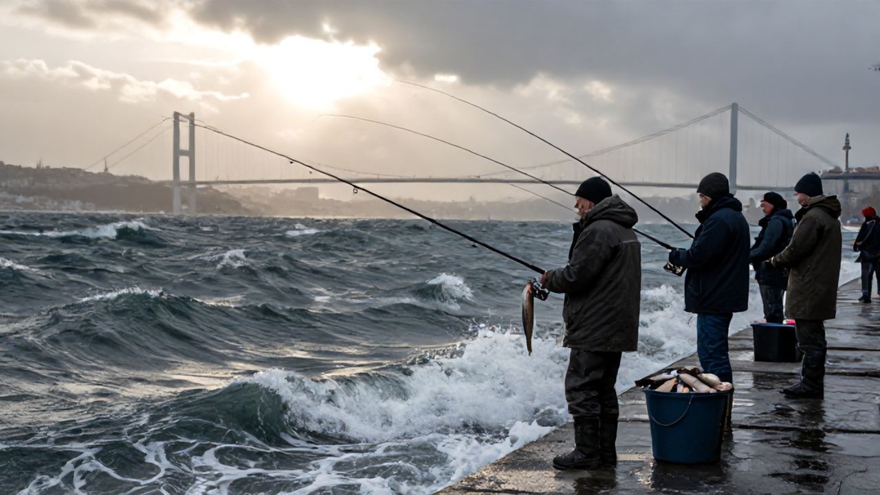 İstanbul Boğazı'nda Lodos Fırsatına Koşan Balıkçılar Kovaları Doldurdu