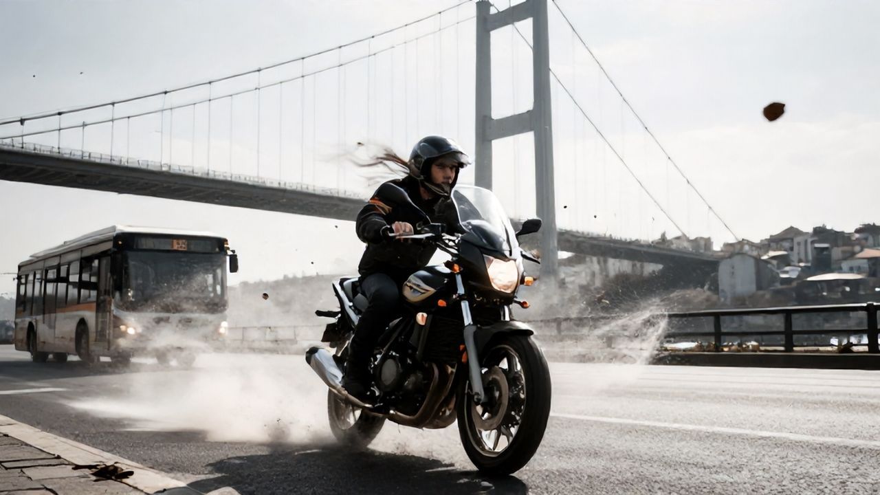 İstanbul'da Şiddetli Rüzgar, Motosiklet Sürücülerini Zorladı