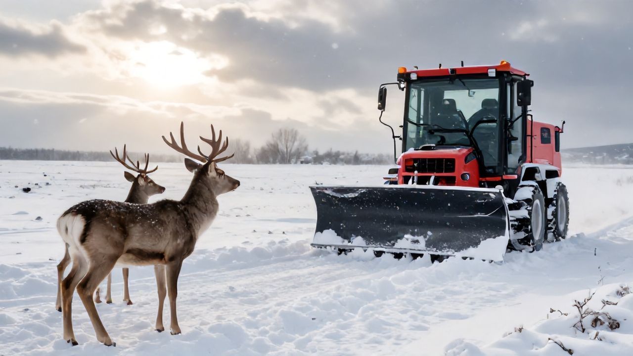 Sinop'ta Karaca ve Kar Küreme Aracı Dostluğu Görüntülendi