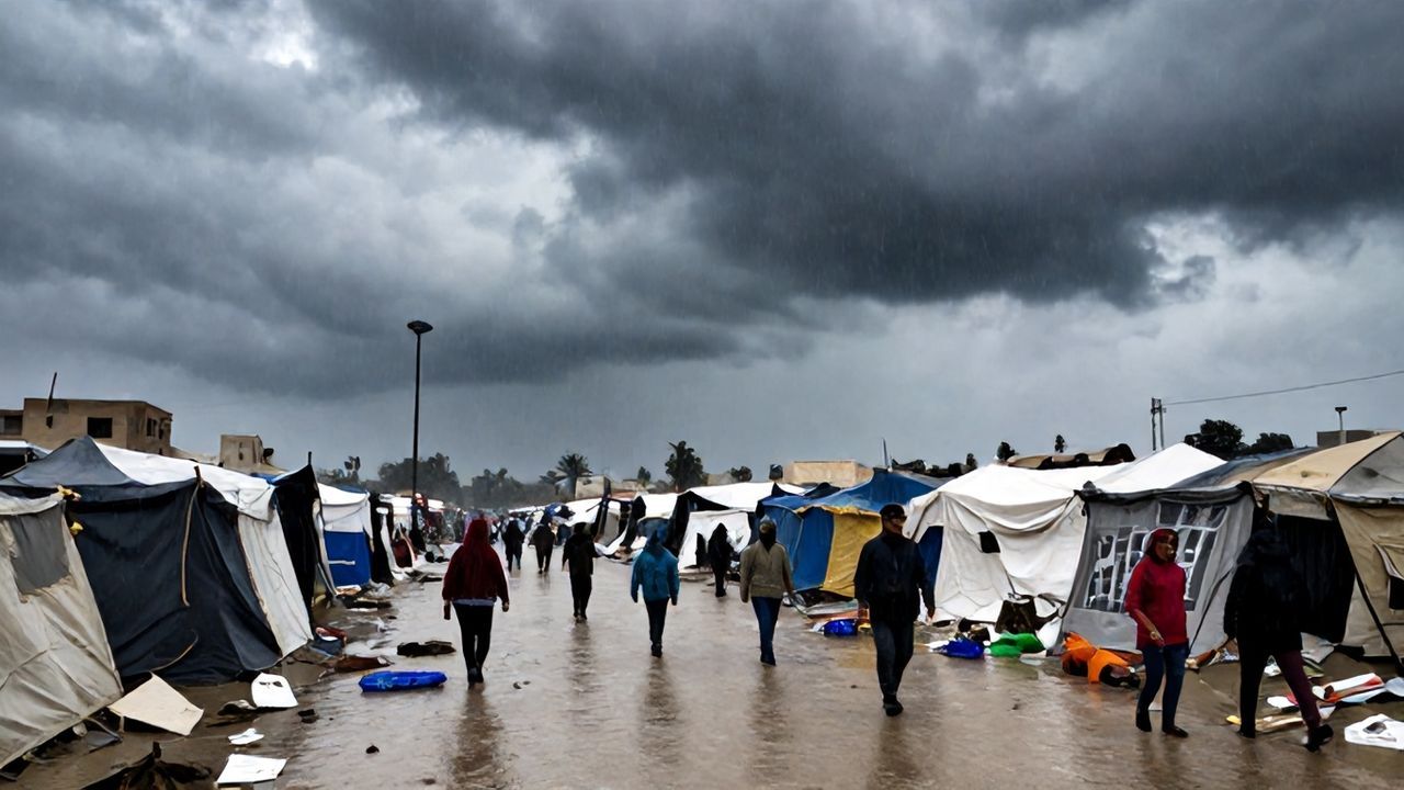 Gazze'de Şiddetli Yağış Çadırları Sular Altında Bıraktı