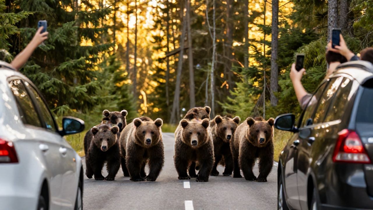 Kastamonu'da Bozayılar Yola İnince Trafik Durdu