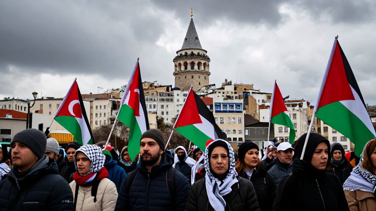 Galata Köprüsü'nde Filistin'e Destek Yürüyüşü Başladı