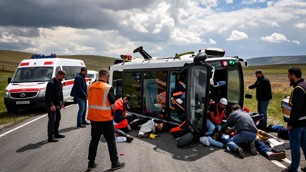 Kars'ta Yolcu Otobüsü Devrildi: 17 Yaralı!
