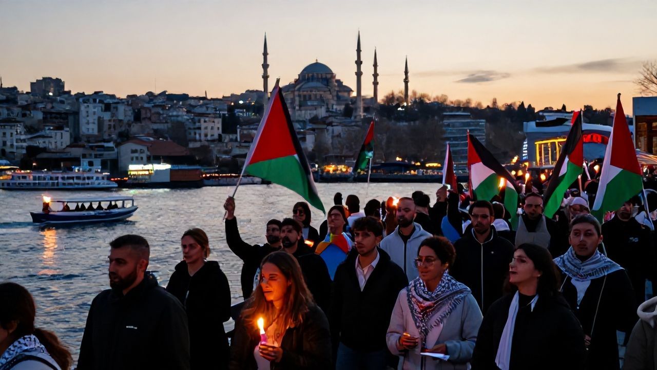 Galata Köprüsü'nde Filistin'e Destek Eylemi Başladı