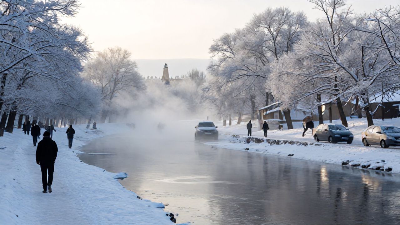 Porsuk Çayı'nda Kışa Özgü Buz Tabakası Oluştu