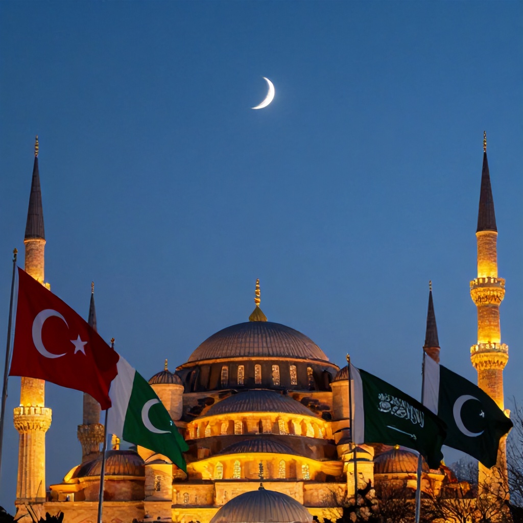 Türkiye, Suudi Arabistan ve Pakistan bayrakları ile simge yapılar ışıklandırıldı